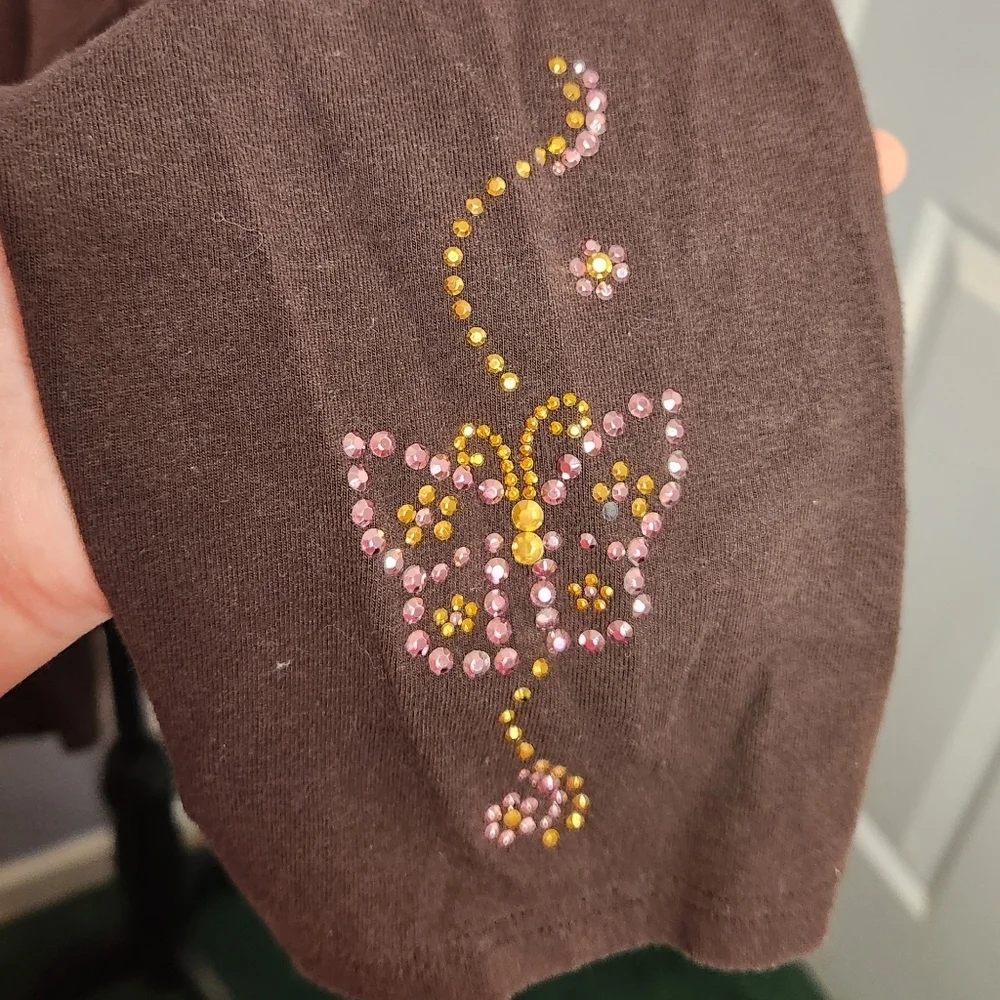 Fleurish Girl Size Medium Kids Leggings Brown Y2K Butterfly Embellished Detail